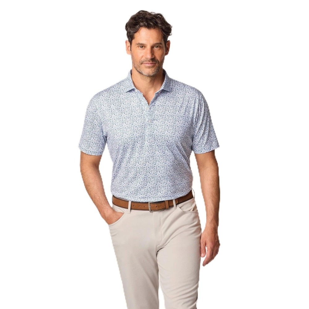 Johnnie-O Lynny Printed Polo Shirt Men Medium Blue UPF 50 Performance South-West